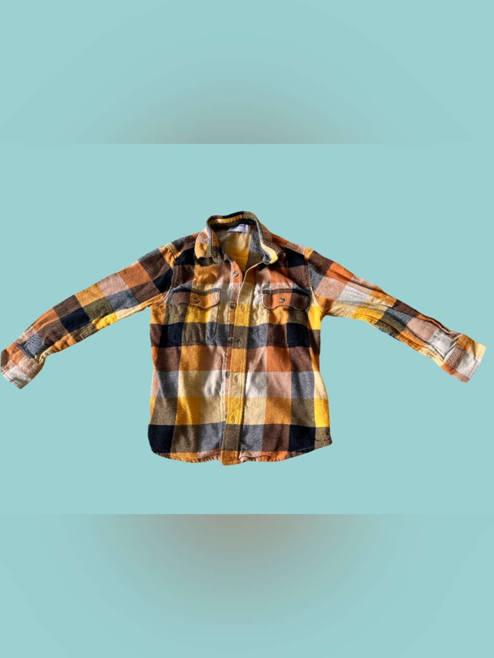 Old Navy Yellow, Orange & Black Plaid Shirt